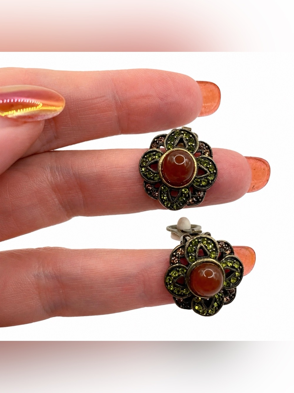 La Vintage Collection Multicolor Rhinestone Antiqued Look Clip On Earrings